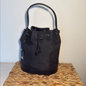 Liz Claiborne Black Bucket Bag with Leather Trim